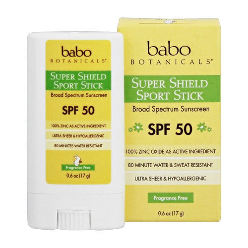 Babo Botanicals Super Shield SPF 50 Sport Stick Sunscreen For Face And Body, 0.6 Oz